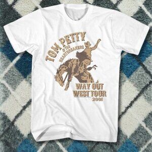White-Tom Petty Western Cowboy Graphic Rock Style Tee